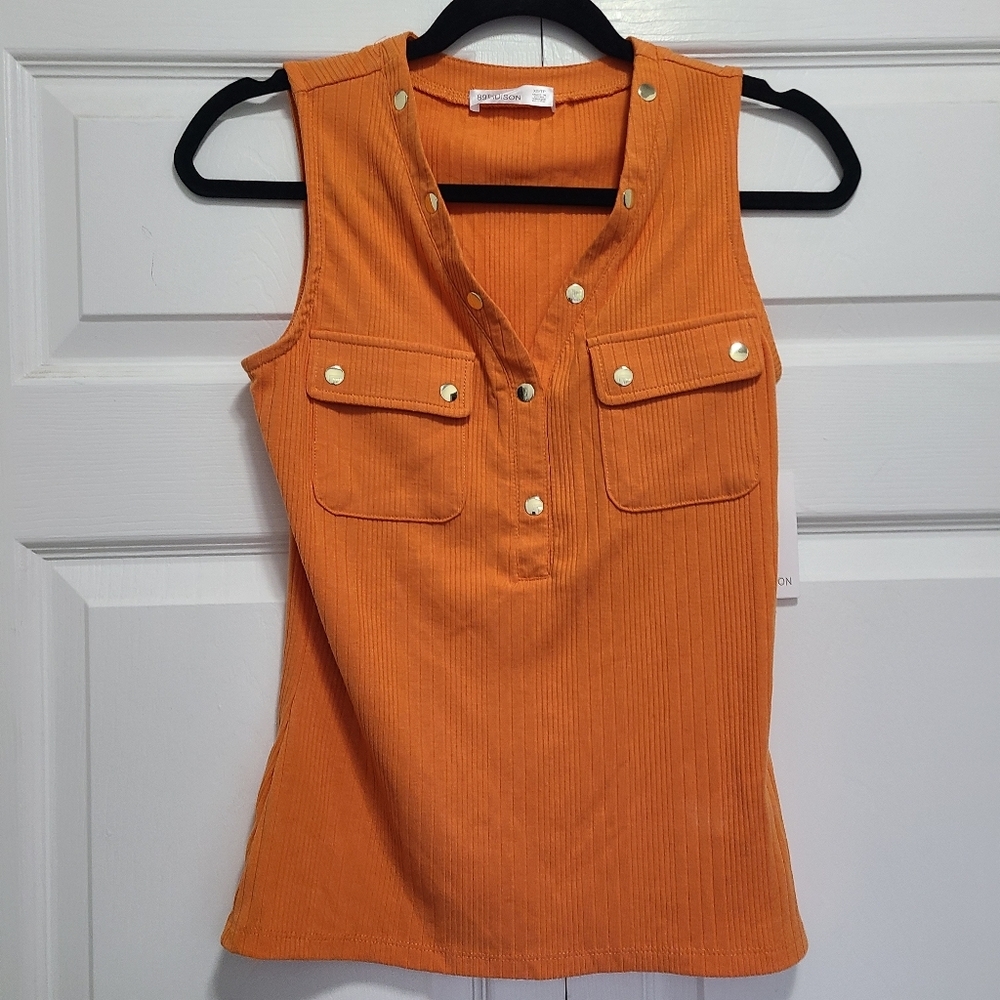 89th & Madison‎ Orange Buttoned Pockets Tank Top OCHRE XS NEW